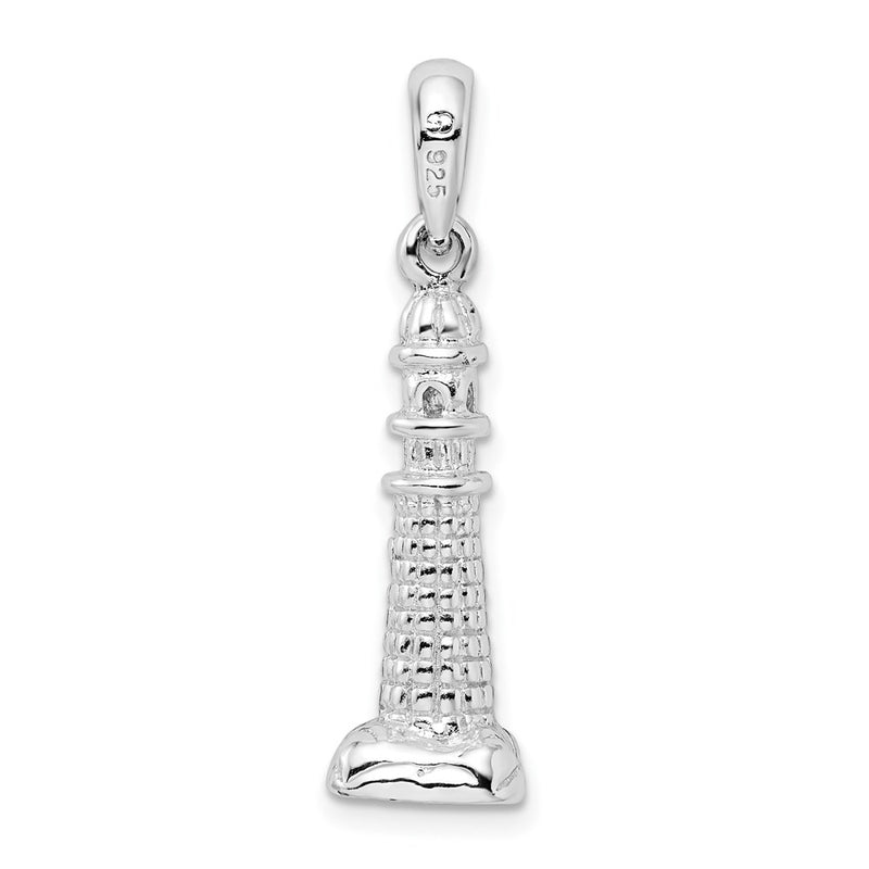 Sterling Silver De-Ani Rhodium-Plated Polished And Textured 3D Lighthouse Pendant