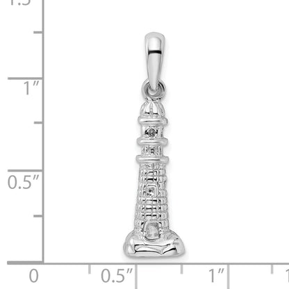 Sterling Silver De-Ani Rhodium-Plated Polished And Textured 3D Lighthouse Pendant
