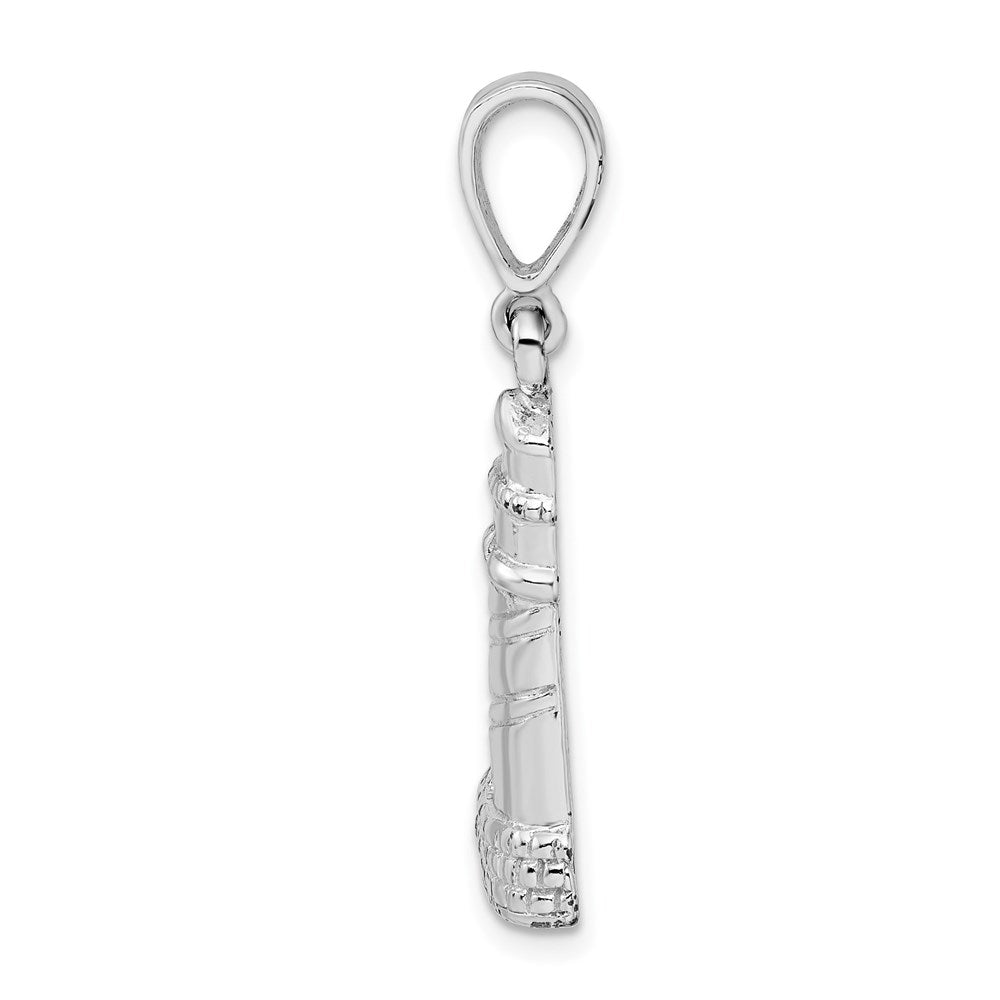 Sterling Silver De-Ani Rhodium-Plated Polished And Textured Lighthouse Pendant