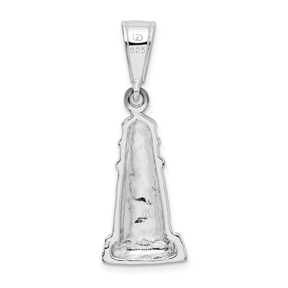 Sterling Silver De-Ani Rhodium-Plated Polished And Textured Lighthouse Pendant