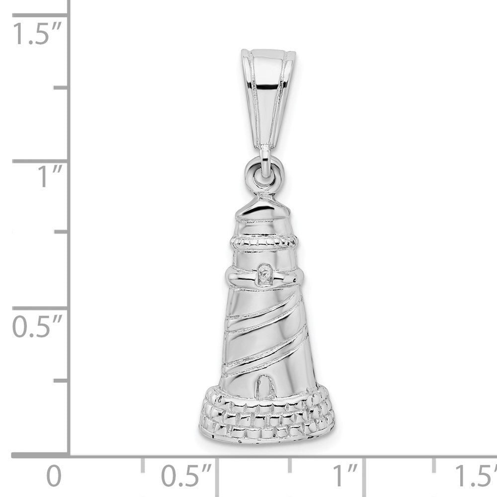 Sterling Silver De-Ani Rhodium-Plated Polished And Textured Lighthouse Pendant