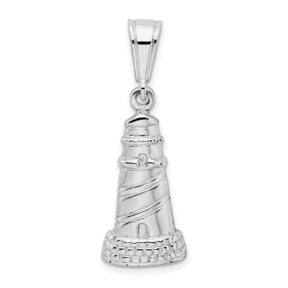 Sterling Silver De-Ani Rhodium-Plated Polished And Textured Lighthouse Pendant
