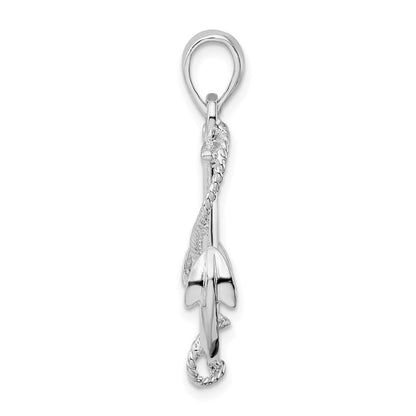 Sterling Silver De-Ani Rhodium-Plated Polished 3D Anchor With Rope Pendant