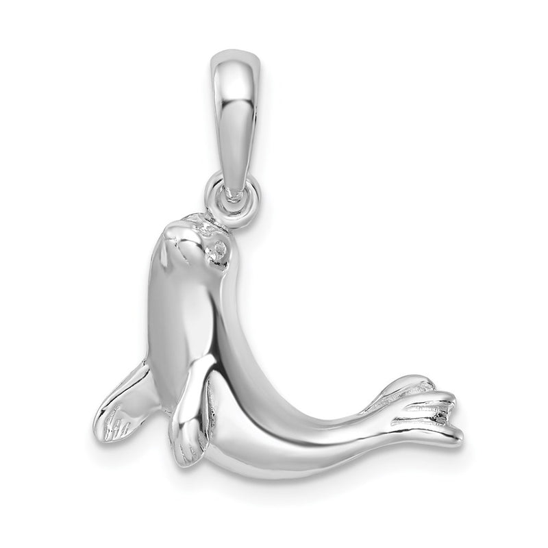 Sterling Silver De-Ani Rhodium-Plated Polished Seal Pendant