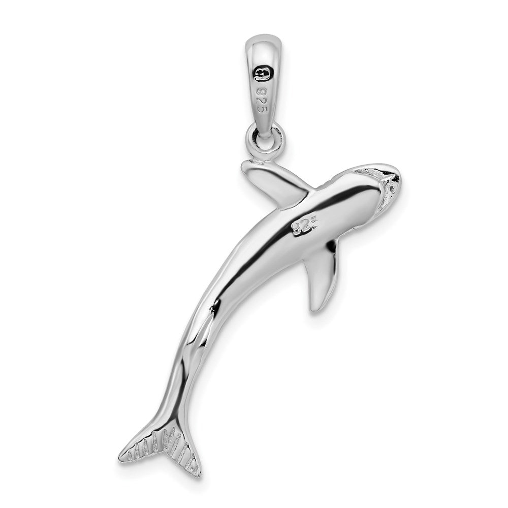 Sterling Silver De-Ani Rhodium-Plated Polished 3D Blue Shark Pendant