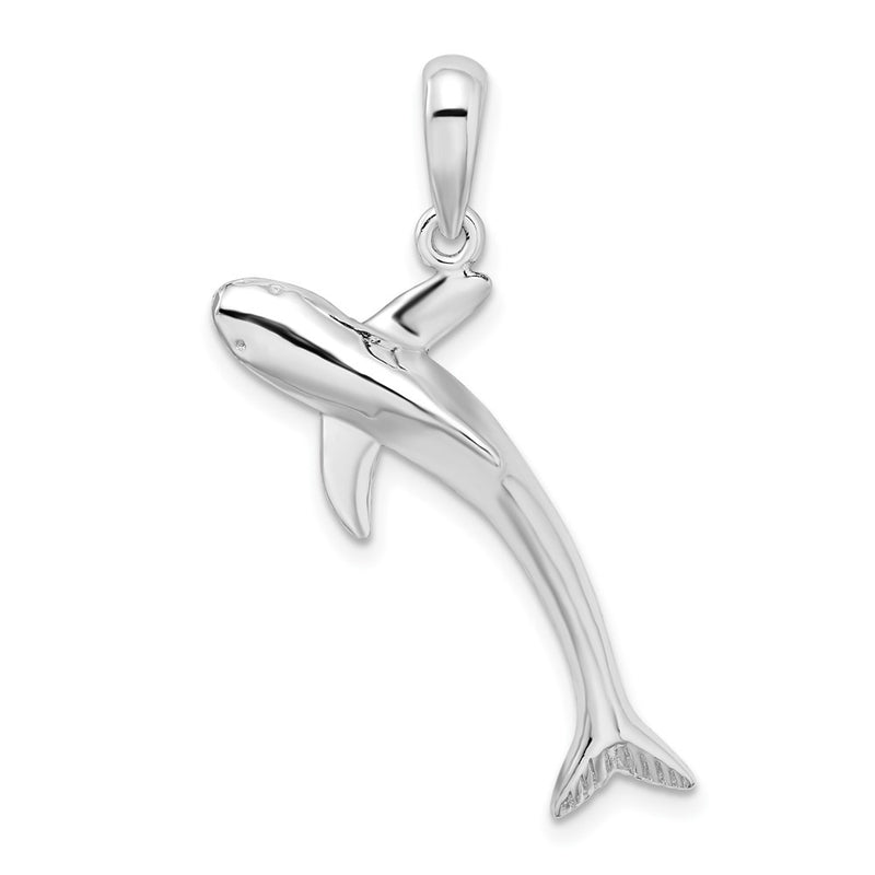 Sterling Silver De-Ani Rhodium-Plated Polished 3D Blue Shark Pendant