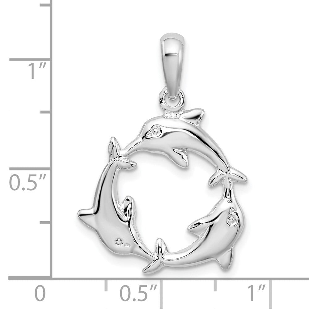 Sterling Silver De-Ani Rhodium-Plated Polished 3 Dolphin Circle Pendant
