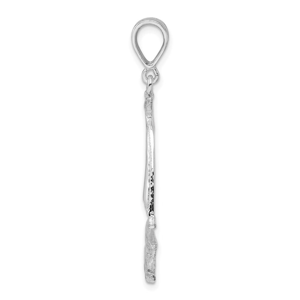 Sterling Silver De-Ani Rhodium-Plated Polished And Textured Sailboat On Water Pendant