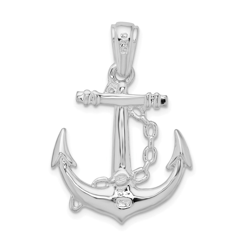 Sterling Silver De-Ani Rhodium-Plated Polished 3D Anchor With Chain Pendant