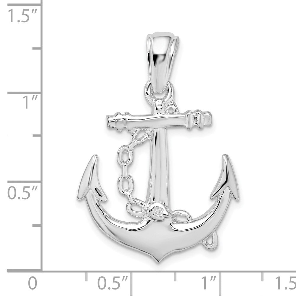 Sterling Silver De-Ani Rhodium-Plated Polished 3D Anchor With Chain Pendant