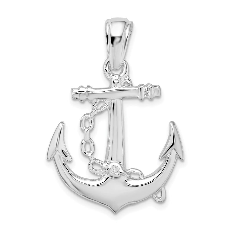 Sterling Silver De-Ani Rhodium-Plated Polished 3D Anchor With Chain Pendant