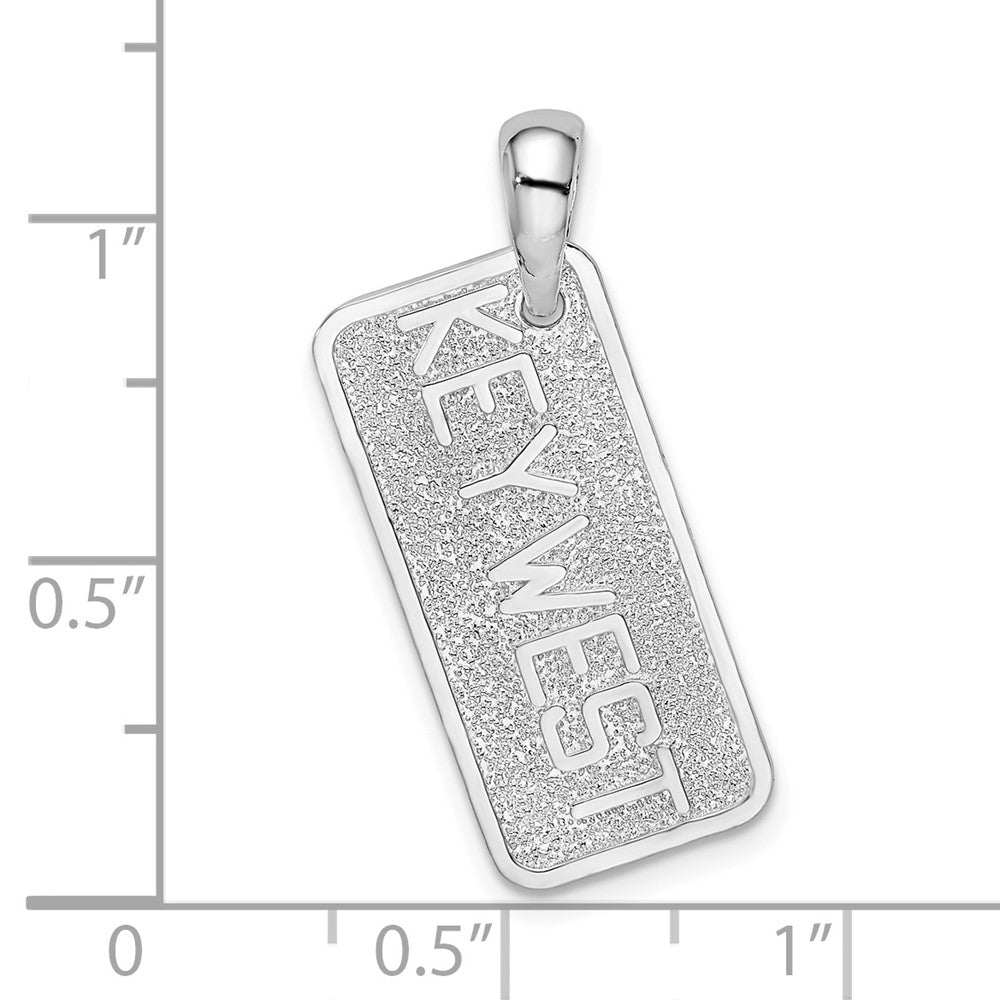Sterling Silver De-Ani Rhodium-Plated Polished And Textured Key West License Pendant