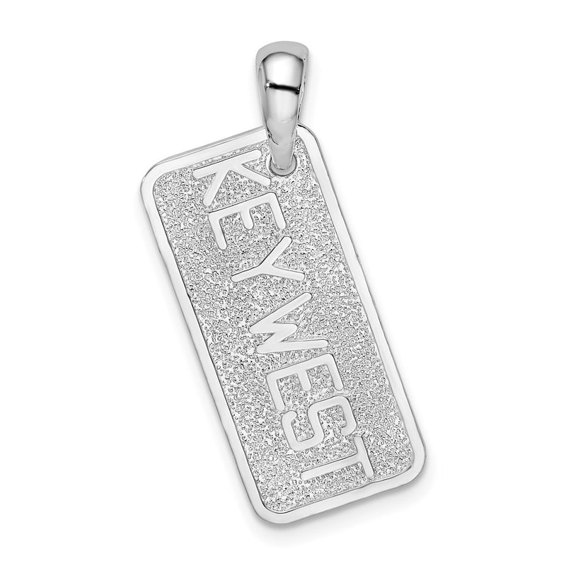Sterling Silver De-Ani Rhodium-Plated Polished And Textured Key West License Pendant