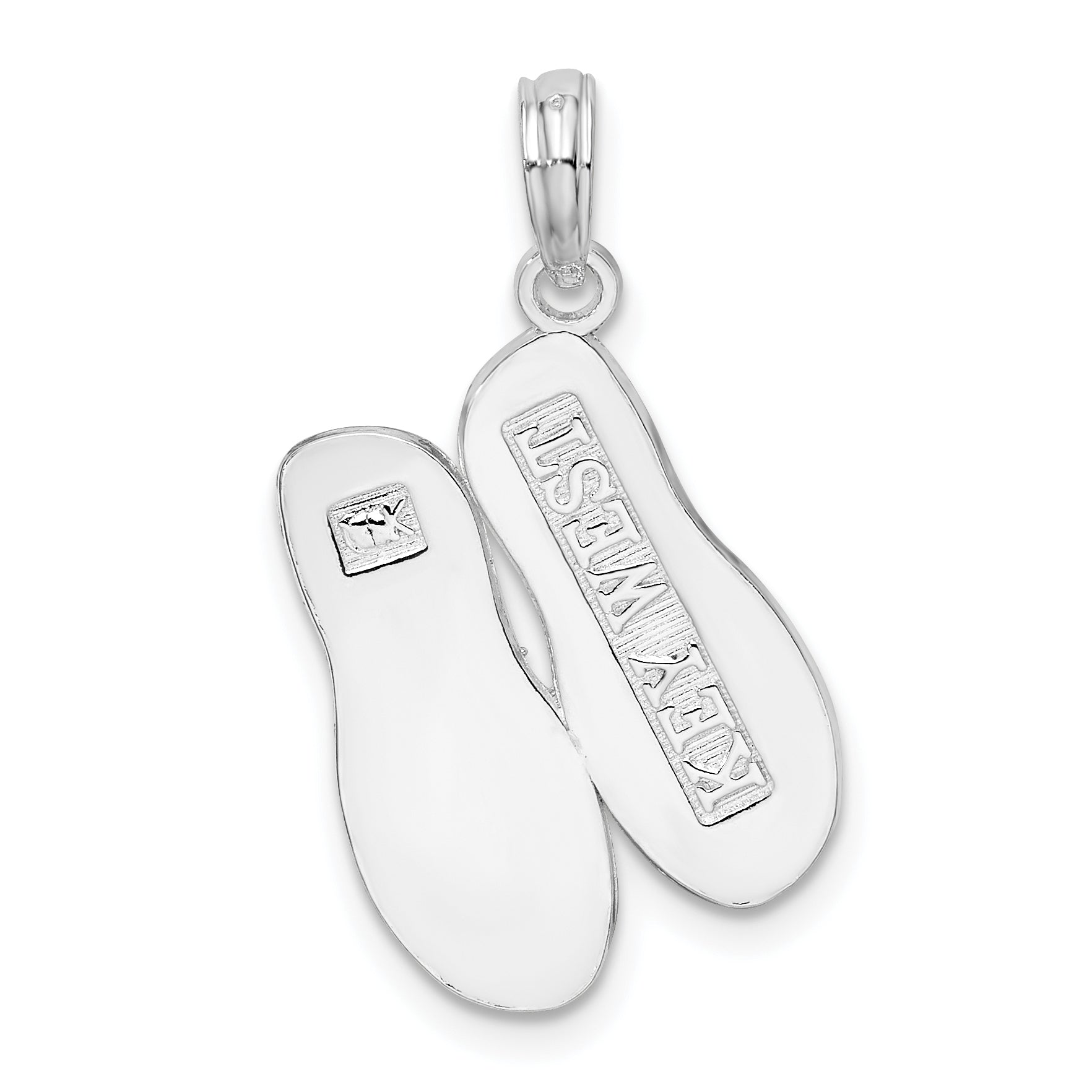 Sterling Silver De-Ani Rhodium-Plated Polished And Textured Key West Flip Flops Pendant