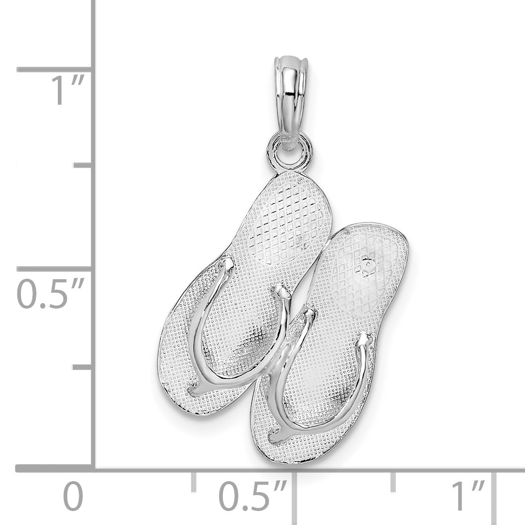 Sterling Silver De-Ani Rhodium-Plated Polished And Textured Key West Flip Flops Pendant