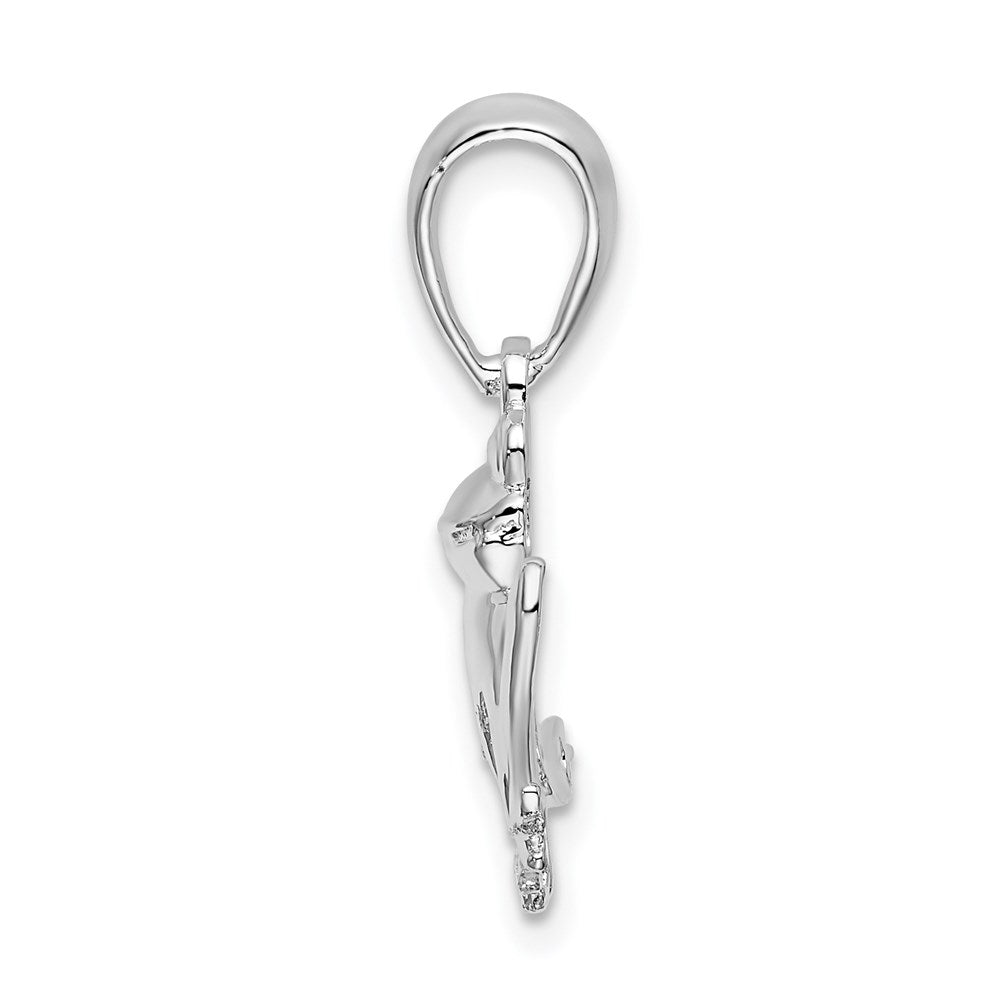 Sterling Silver De-Ani Rhodium-Plated Polished And Textured Sitting Frog Pendant