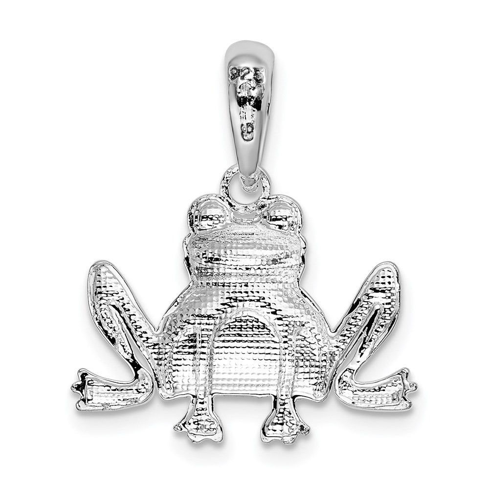 Sterling Silver De-Ani Rhodium-Plated Polished And Textured Sitting Frog Pendant