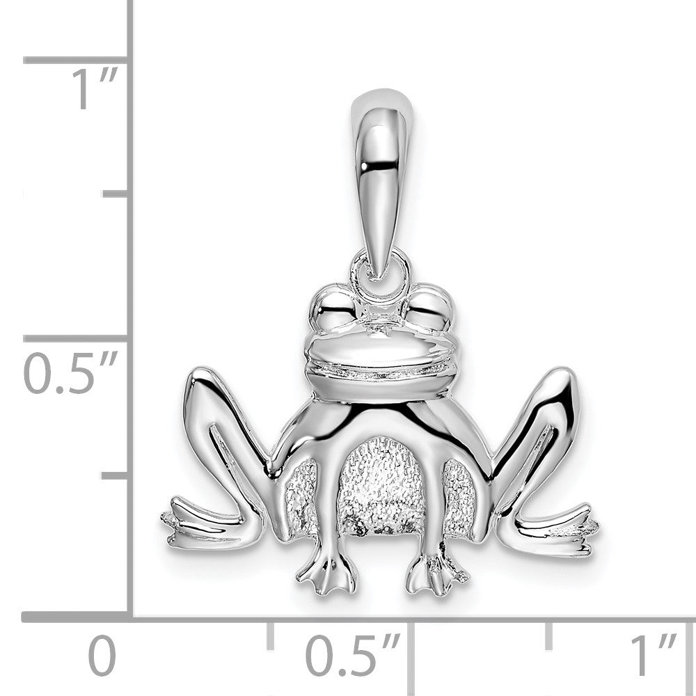 Sterling Silver De-Ani Rhodium-Plated Polished And Textured Sitting Frog Pendant