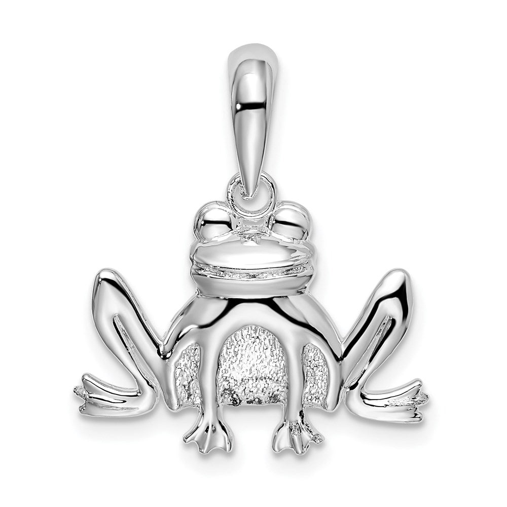 Sterling Silver De-Ani Rhodium-Plated Polished And Textured Sitting Frog Pendant