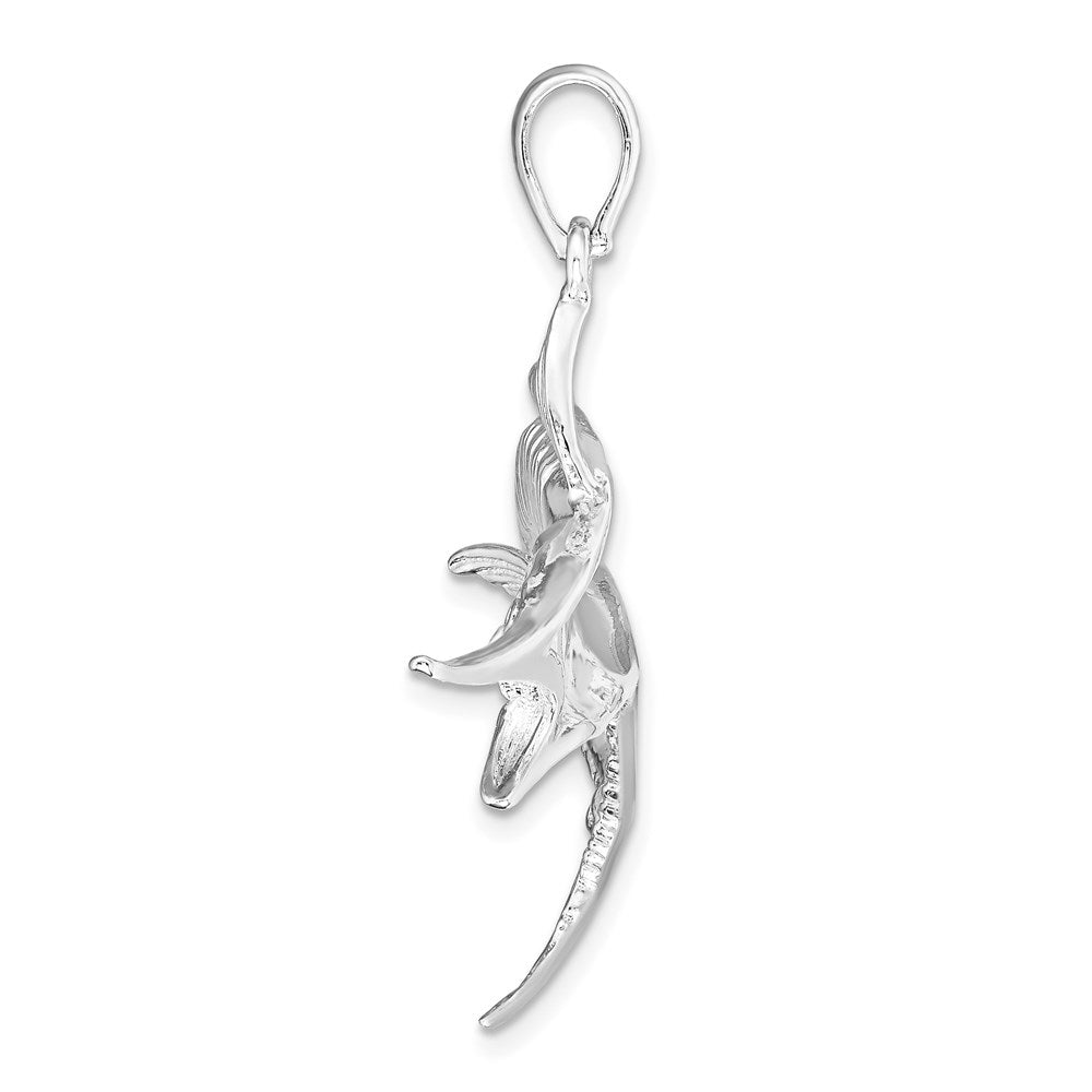 Sterling Silver De-Ani Rhodium-Plated Polished And Textured Marlin Fish Pendant