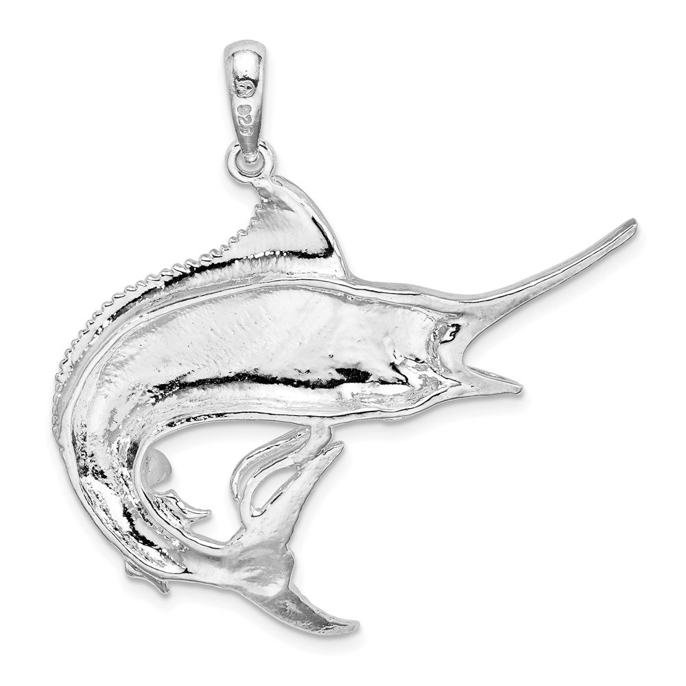 Sterling Silver De-Ani Rhodium-Plated Polished And Textured Marlin Fish Pendant