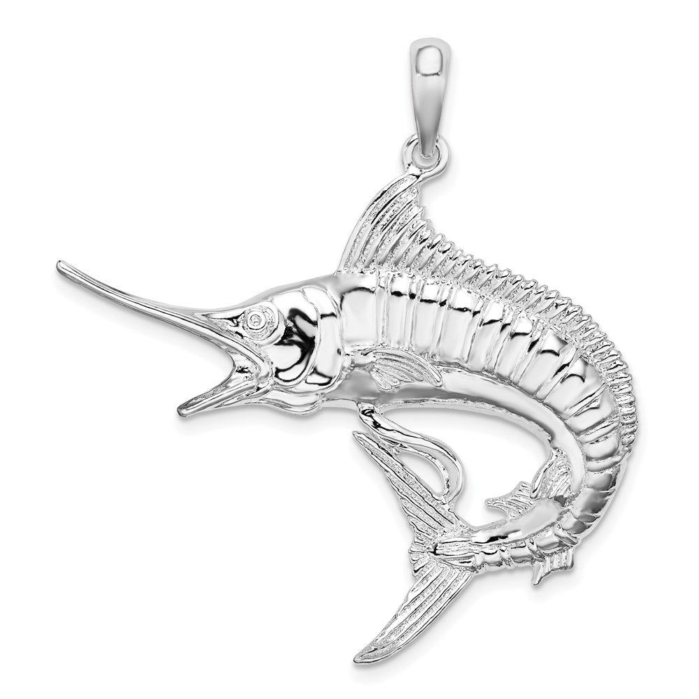 Sterling Silver De-Ani Rhodium-Plated Polished And Textured Marlin Fish Pendant