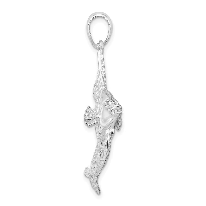 Sterling Silver De-Ani Rhodium-Plated Polished And Textured 3D Angel Fish Pendant