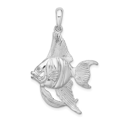 Sterling Silver De-Ani Rhodium-Plated Polished And Textured 3D Angel Fish Pendant
