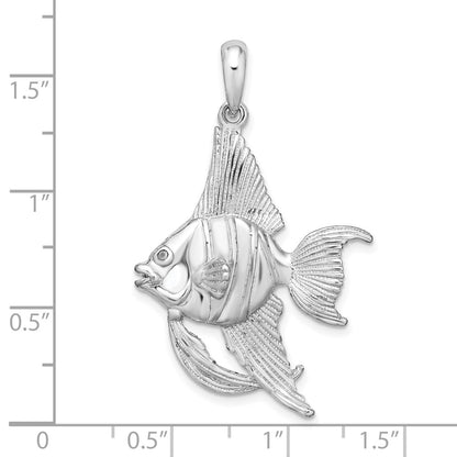Sterling Silver De-Ani Rhodium-Plated Polished And Textured 3D Angel Fish Pendant