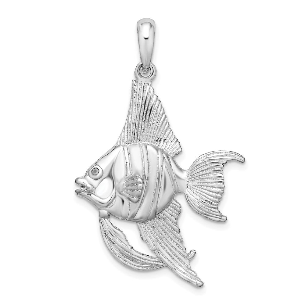 Sterling Silver De-Ani Rhodium-Plated Polished And Textured 3D Angel Fish Pendant