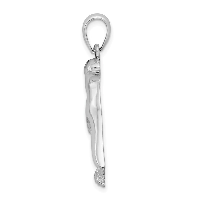 Sterling Silver De-Ani Rhodium-Plated Polished And Textured Penguin Pendant
