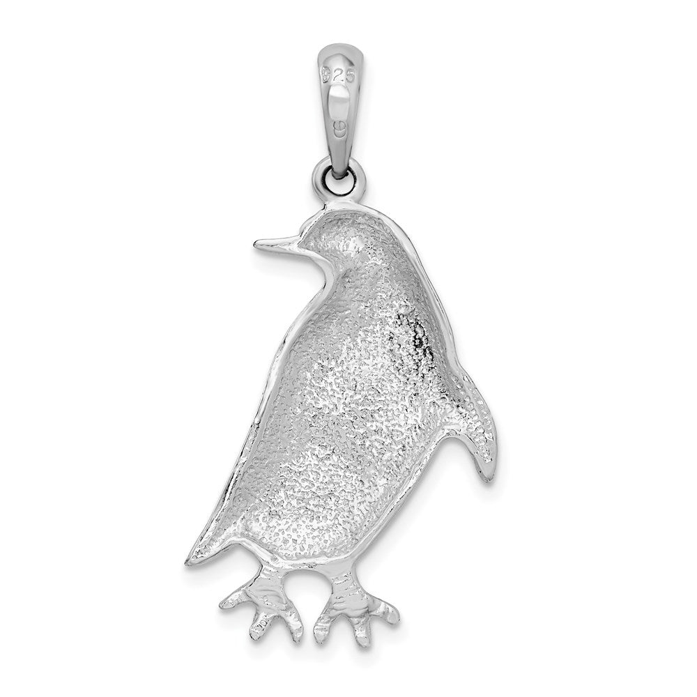 Sterling Silver De-Ani Rhodium-Plated Polished And Textured Penguin Pendant