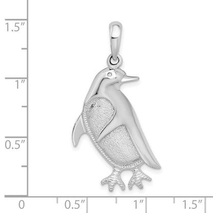 Sterling Silver De-Ani Rhodium-Plated Polished And Textured Penguin Pendant