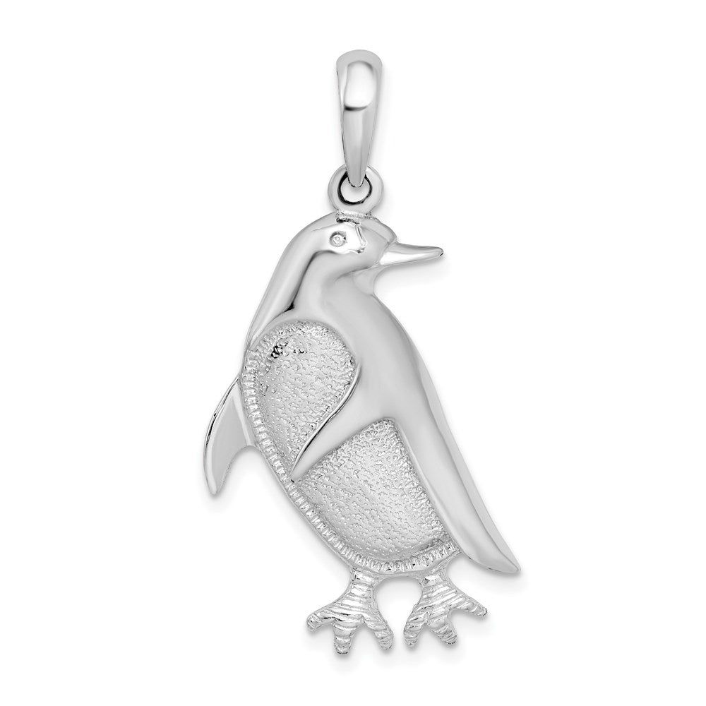 Sterling Silver De-Ani Rhodium-Plated Polished And Textured Penguin Pendant