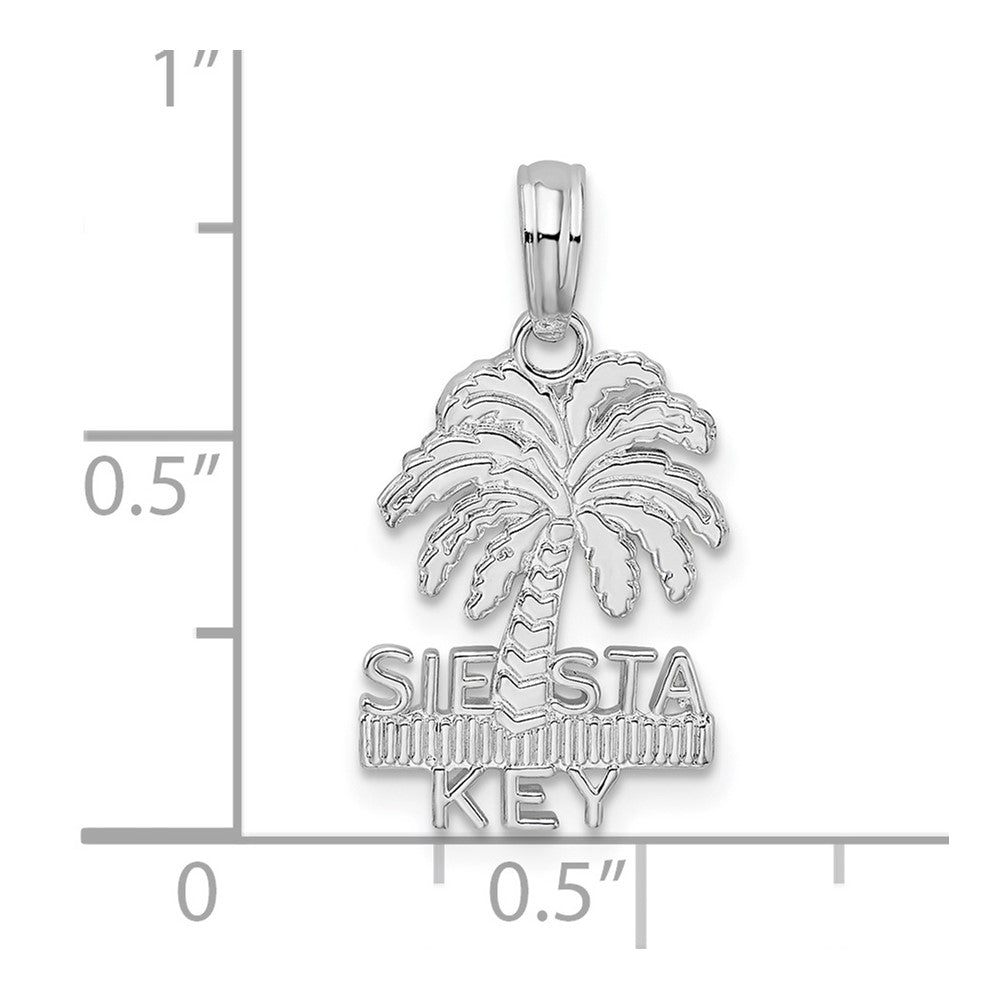 Sterling Silver De-Ani Rhodium-Plated Polished And Textured Siesta Key Palm Tree Pendant