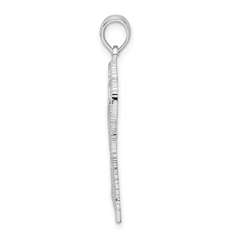 Sterling Silver De-Ani Rhodium-Plated Polished And Textured Double Palm Tree Pendant