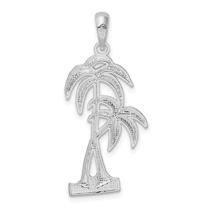 Sterling Silver De-Ani Rhodium-Plated Polished And Textured Double Palm Tree Pendant