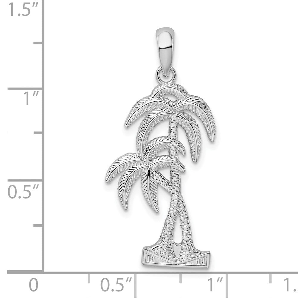 Sterling Silver De-Ani Rhodium-Plated Polished And Textured Double Palm Tree Pendant