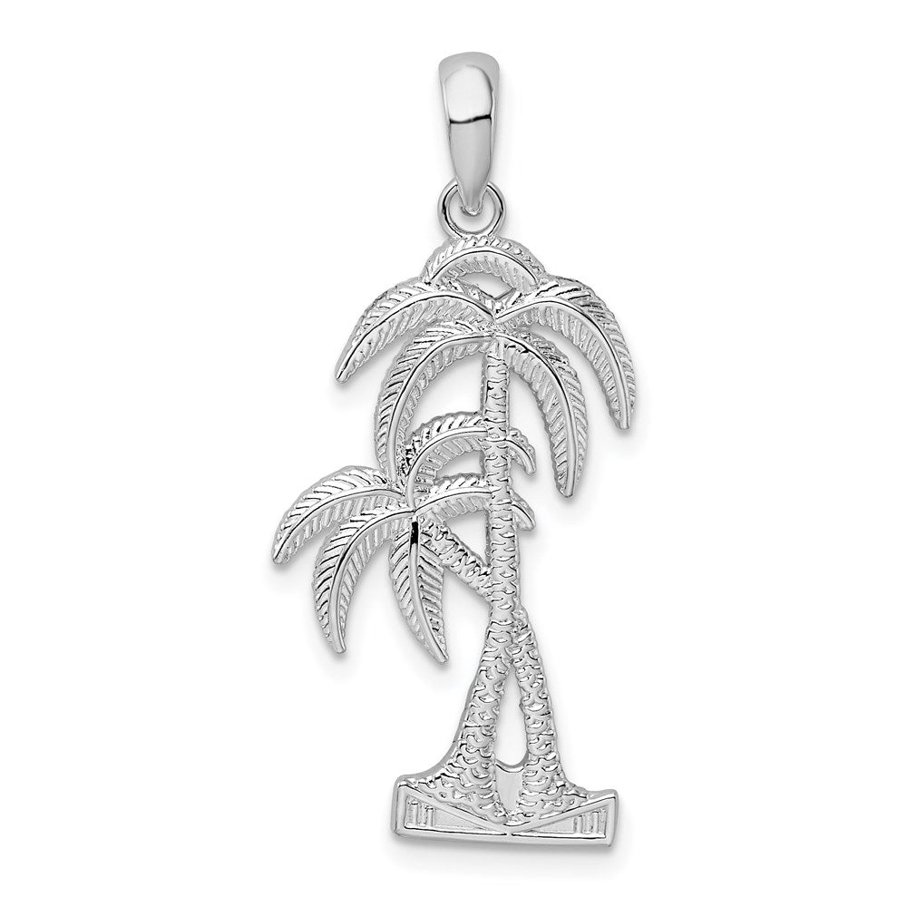 Sterling Silver De-Ani Rhodium-Plated Polished And Textured Double Palm Tree Pendant