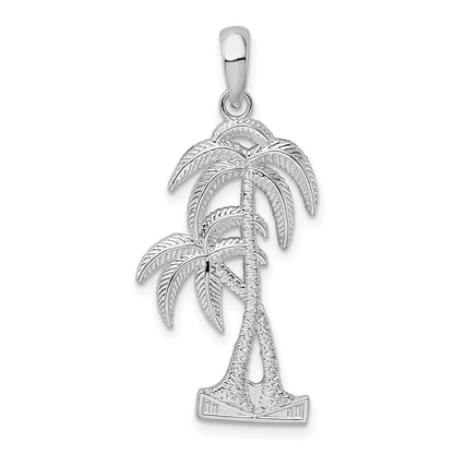 Sterling Silver De-Ani Rhodium-Plated Polished And Textured Double Palm Tree Pendant