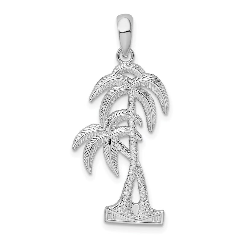 Sterling Silver De-Ani Rhodium-Plated Polished And Textured Double Palm Tree Pendant