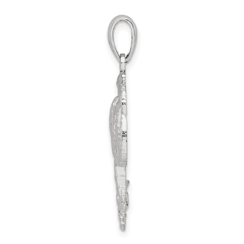 Sterling Silver De-Ani Rhodium-Plated Polished And Textured Palm Tree Pendant