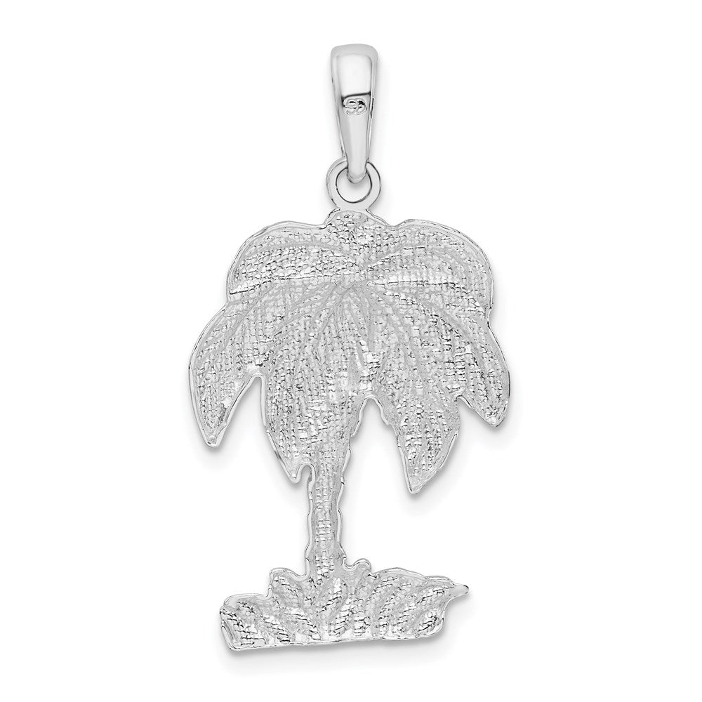 Sterling Silver De-Ani Rhodium-Plated Polished And Textured Palm Tree Pendant