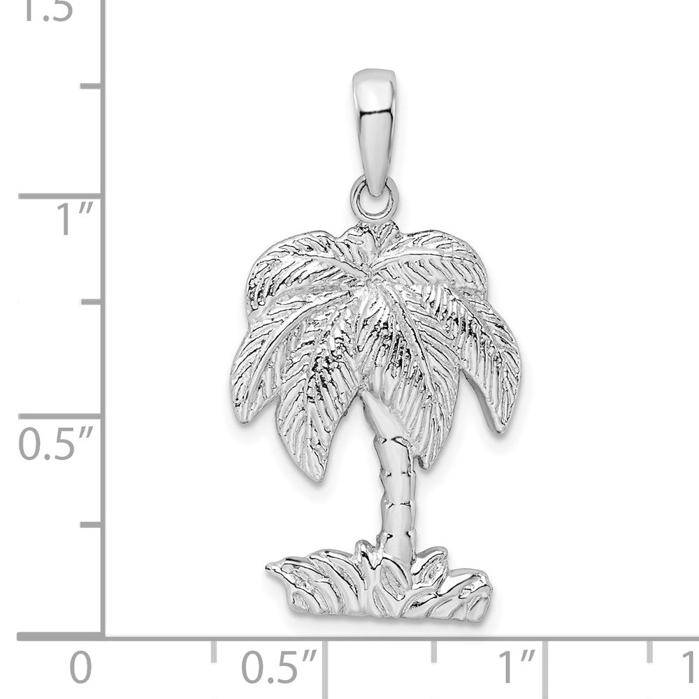 Sterling Silver De-Ani Rhodium-Plated Polished And Textured Palm Tree Pendant