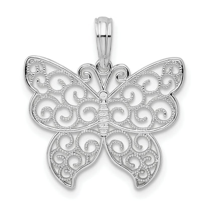 Sterling Silver De-Ani Rhodium-Plated Polished Filigree Wing Butterfly Pendant