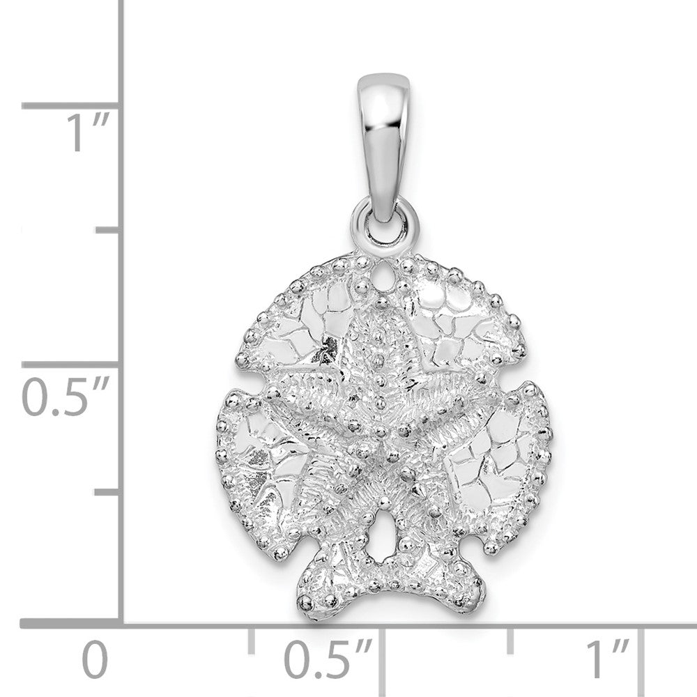 Sterling Silver De-Ani Rhodium-Plated Polished And Textured Sand Dollar Pendant