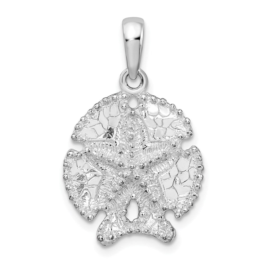 Sterling Silver De-Ani Rhodium-Plated Polished And Textured Sand Dollar Pendant