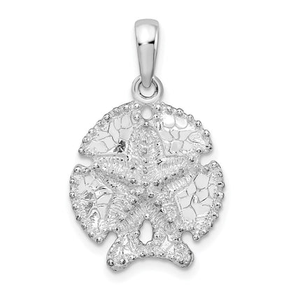 Sterling Silver De-Ani Rhodium-Plated Polished And Textured Sand Dollar Pendant