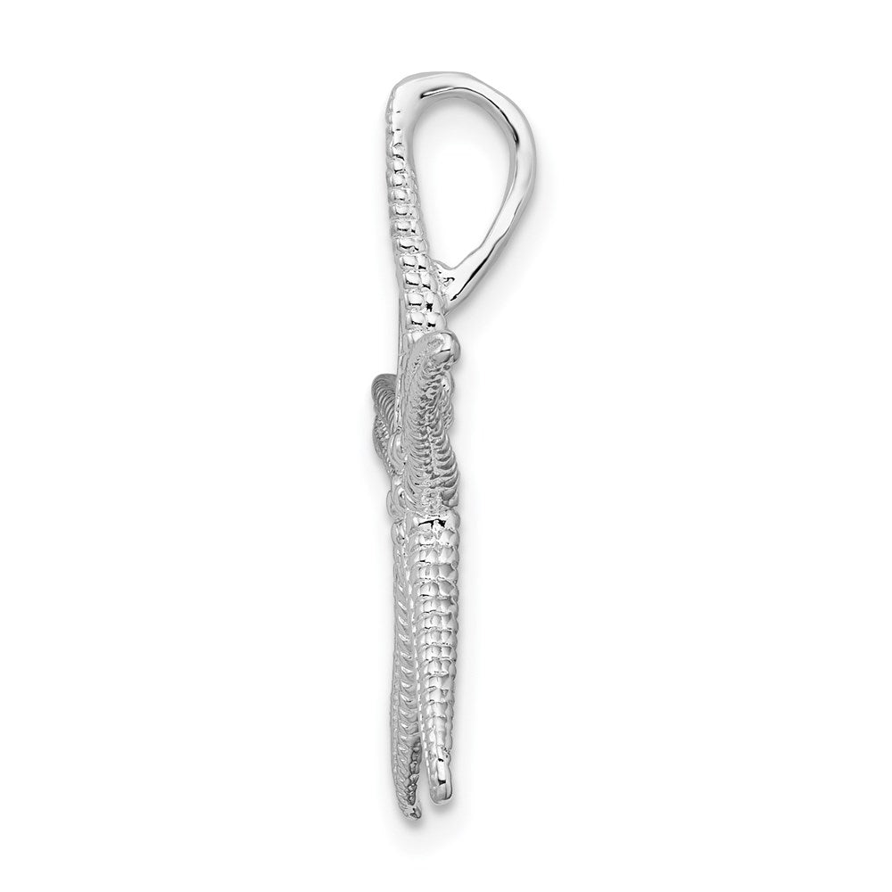 Sterling Silver De-Ani Rhodium-Plated Polished And Textured Starfish Slide