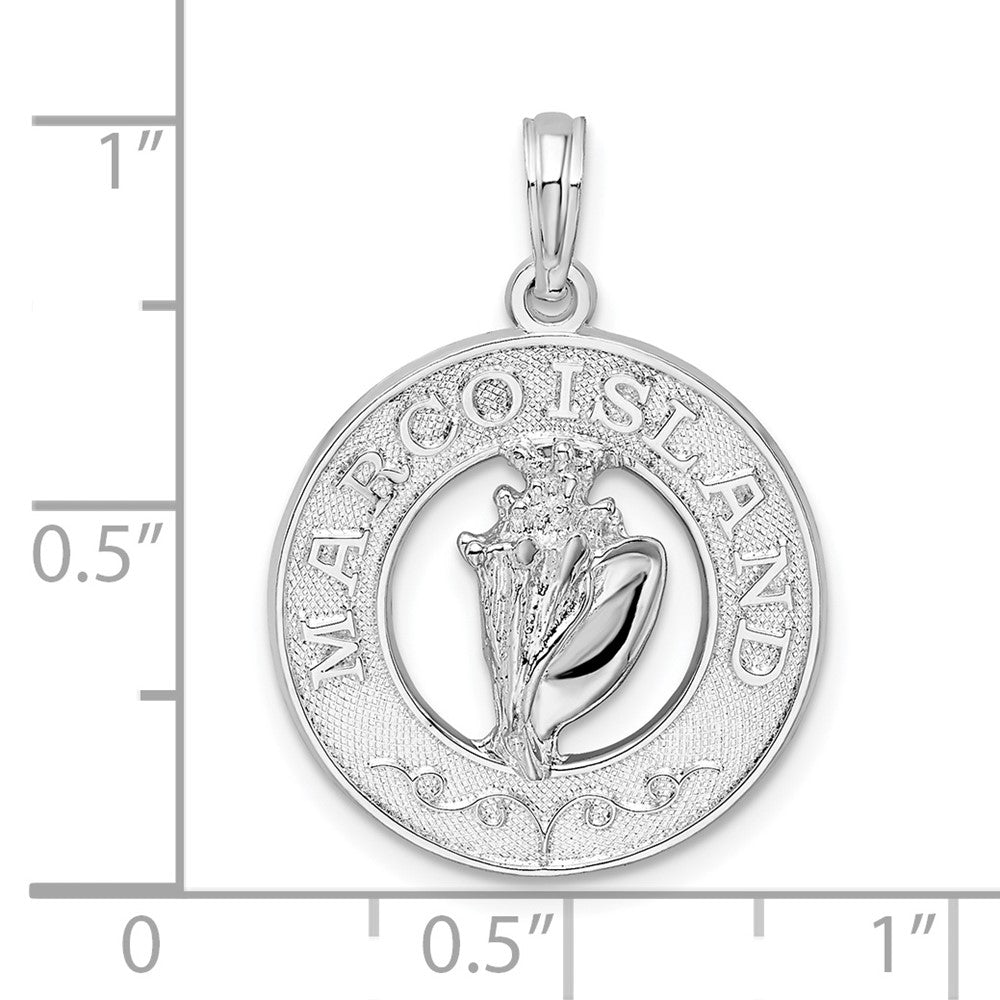 Sterling Silver De-Ani Rhodium-Plated Polished Marco Island With Shell Pendant